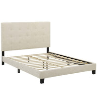 Modway Melanie Tufted Button Upholstered Fabric Queen Platform Bed - Beige-Platform Bed Frame With Headboard