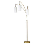 Hudson&Canal Aspen 3-Light Torchiere Floor Lamp with Fabric Shade - Brass/White-Paired with a white drum fabric shade