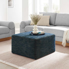 Modway Callum Large 28" Square Woven Heathered Fabric Upholstered Ottoman - Heathered Weave/Azure-Non-Marking Foot Glides