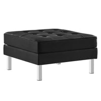 Modway Loft Tufted Vegan Leather Ottoman - Silver/Black-Mid-Century Ottoman