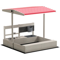 Outsunny - Bac à sable en bois pour enfants avec couvercle et auvent réglable en hauteur - 45 po L x 43 po l x 43 po H - gris-Fabriqué en bois de sapin avec une surface lisse . 