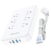 Huntkey Detachable Surge Protector Power Strip with 6 Outlets and 4 USB Ports - White-The power cord can be fully disconnected from the strip, allowing for tidy storage in drawers or easy packing in luggage without the mess of tangled wires.