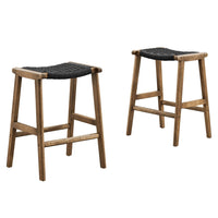 Modway - Saoirse Tabouret de comptoir en corde tissée en bois - Noir noyer - Ensemble de 2-Corde tressée