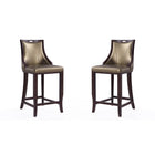 Manhattan Comfort Emperor 19" Traditional Faux Leather Upholstered Bar Stool - Bronze and Walnut - 2 Pack-Traditional Barstool with Backseat Perfect for Bar and Kitchen Use. Set of 2