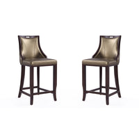 Manhattan Comfort Emperor 19" Traditional Faux Leather Upholstered Bar Stool - Bronze and Walnut - 2 Pack-Traditional Barstool with Backseat Perfect for Bar and Kitchen Use. Set of 2
