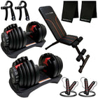 MotionGrey Adjustable Dumbbells 5-52.5 lb with High Strength Hand Grip & Converter, Dumbbell Stand, Jump Rope and Anti-Slip Metal Hand Equipment-Complete Home Gym Setup: Includes adjustable dumbbells (5-52.5 lb) and a multi-position workout bench for full-body strength training at home