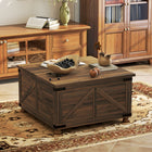 HOMCOM Lift Top Coffee Table with Hidden Compartment - Brown-Quality metal mechanism enables smooth lifting and lowering