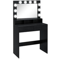 HOMCOM Makeup Vanity Desk with Lighted Mirror - 31.5" L x 15.7" W x 53.1" H - Black-Large mirror and removable bright bulbs ensure optimal lighting for makeup 