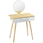 HOMCOM Vanity Desk with Mirror - 27.6" L x 15.4" W x 50.4" H - Oak/White-All elements have good finish and accurate processing technology 