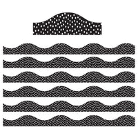 Ashley Productions Magnetic Scallop Border - White Messy Dots on Black - 12'/Pack - 6 Pack-Use on magnetic whiteboards, steel lockers, refrigerators, and more