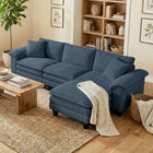 HOMCOM - Canapé sectionnel en forme de L avec assise profonde et ottoman - bleu-Le pouf mobile s’adapte à différentes configurations de pièce 