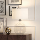 Hudson&Canal - Lampe de table Laelia 63 cm de haut avec abat-jour en tissu - Verre transparent/Bronze noirci/Blanc-Conçu pour une ampoule à incandescence de 60 W - ampoule LED de 9 W, ampoule fluorescente (CFL) de 13 W ou ampoule LED à ballast automatique de 9 W, ampoule à culot E26, ampoule non incluse