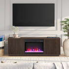 Hudson&Canal - Meuble TV Hanson avec foyer en cristal de 26 pouces pour téléviseurs jusqu'à 75 pouces - Alder Brown-Fabriqué à partir de matériaux MDF robustes dans une finition aspect bois brun aulne