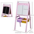 Qaba 3 In 1 Kids Wooden Art Easel with Paper Roll Double-Sided Chalkboard & Whiteboard - Pink-1 roll of drawing paper and 2 baskets are included 