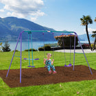 Outsunny - Portique 3 en 1 en métal avec double balançoires, balançoire à bascule, portique pour enfants - violet-Peut accueillir jusqu'à cinq enfants en même temps 