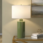 Hudson&Canal - Lampe de table Selina en céramique de 63 cm de haut avec abat-jour en tissu, - Vert estragon/blanc-Comprend un cordon transparent de 6 pieds avec interrupteur à prise rotative