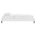 Modway Zahra Channel Tufted Performance Velvet Queen Platform Bed with Wood Legs and Gold Metal Sleeves - White-Assembly Required