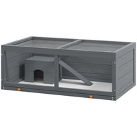 PawHut - Cage en Bois pour Hamster avec Bac Coulissant pour Gerbilles - Gris-Avec une cabane et une rampe