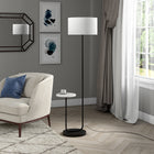Hudson&Canal - Lampadaire Jacinta avec plateau en marbre et abat-jour en tissu - Bronze noirci/blanc-Une finition en bronze noirci fabriquée à la main est appliquée sur la base ronde en métal et le plateau de la table est en véritable marbre de style Carrare