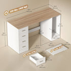 HOMCOM 55.1" Computer Desk with Drawers - White Wood Grain-Add four wheels with two brakes to make the shelf a mobile CPU stand