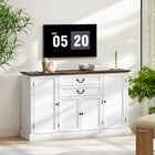 HOMCOM Farmhouse 57.9" L Sideboard Buffet Cabinet with Charging Station - White Wood Grain-Farmhouse style with crown molding, framed panels and vintage handles