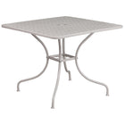 Table de jardin carrée en acier de 35,5 po et 2 chaises au dossier carré, intérieur/extérieur, gris pâle [CO-35SQ-02CHR2-SIL-GG]-Pour l’intérieur ou l’extérieur