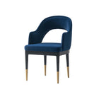 Manhattan Comfort - Fauteuil de salle à manger moderne glamour Carrington 53,1 cm en velours bleu nuit-Structure de pied en bois de bouleau avec pieds en acier inoxydable doré pour l’élégance et la durabilité