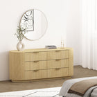 Manhattan Comfort Olivia 71.3" Modern Double Dresser - Natural Oak/Gold-Features a Natural Oak Wood Grain Finish with Ribbed Texture.