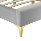Modway Sutton Performance Velvet Full Bed Frame - Light Grey-Gold Metal Legs With Non-Marking Caps