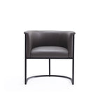Manhattan Comfort Cosmopolitan 24" Mid-Century Modern Faux Leather Upholstered Dining Chair - Pebble and Black-Semi Circle Open Design with Tight Back Finish