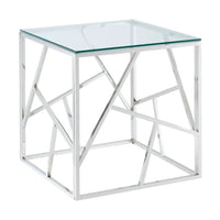 Table d'appoint carrée Plata Import Roca 21,75 po avec plateau en verre - Argent-Design contemporain