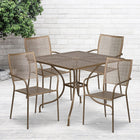 35.5'' Square Gold Indoor-Outdoor Steel Patio Table Set with 4 Square Back Chairs [CO-35SQ-02CHR4-GD-GG]-Gold Powder Coat Finish