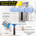 Gritt Commercial - Ensemble professionnel de nettoyage de vitres - Raclette de 18 po - Lave-vitres de 18 po - Perche de 20 po - Lot de 3-Le manche pivote à 180° pour atteindre facilement les coins, les rebords et les appuis de fenêtre