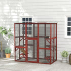 PawHut 71" L Outdoor Catio Cat Enclosure with Asphalt Roof and Jumping Platforms - Wine Red-Expandable design to connect indoors and outdoors 