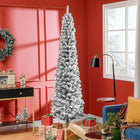 HOMCOM 7.5' Snow-Flocked Pencil Artifical Christmas Tree - Black-Artificial Christmas tree designed to resemble a realistic tree 