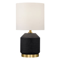 Hudson&Canal - Lampe de table Esther 38 cm de haut en céramique texturée avec abat-jour en tissu - Noir mat/laiton antique/blanc-Design moderne et contemporain pour votre salon, espace de travail ou table de chevet