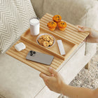 HOMCOM Foldable Bamboo Sofa Armrest Tray for Drinks - Natural Wood-Unfolds for immediate use right out of the box, no assembly required