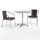 Flash Furniture – Table carrée de 27,5 po en aluminium avec 2 sièges en rotin, intérieur/extérieur (TLH28SQ020CHR2)-Aluminium/aluminium, plastique, rotin, acier inoxydable