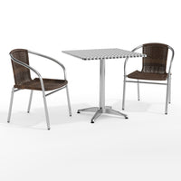 Flash Furniture – Table carrée de 27,5 po en aluminium avec 2 sièges en rotin, intérieur/extérieur (TLH28SQ020CHR2)-Aluminium/aluminium, plastique, rotin, acier inoxydable
