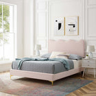Modway Current Performance Velours Lit Plateforme Twin Avec Pieds en Métal Doré - Rose-Velours de performance résistant aux taches