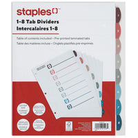 Staples Pre-Printed Index Dividers - 1-8 - Fashion Colours-Tab dividers are numbered 1 through 8 to keep documents organized