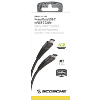 Scosche Strikeline Heavy Duty USB-C to USB-C Braided Cable - 4 ft - Black-Braided cable provides flexibility strength and tangle-free durability