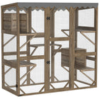 PawHut - Enclos extérieur pour chat Catio, maison pour chat en bois avec fenêtre, brun-Quatre portes améliorent l'accessibilité et les possibilités d'extension 