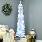 HOMCOM 7' Slim Artificial Christmas Tree with Colourful LED Lights - White-Beautiful eight pre-set settings for creative holiday twinkling: continue lighting (Steady On), cycle lighting (Combination, In Waves, Sequential, SLO-GLO) and flashing modes (Twinkle/Flash, Slow Fade, Chasing/Flash) 