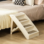 PawHut 4-Level Portable Foldable Dog Stairs - Beige-Easily folds and can be tucked away when needed 