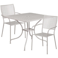 35.5'' Square Light Grey Indoor-Outdoor Steel Patio Table Set with 2 Square Back Chairs [CO-35SQ-02CHR2-SIL-GG]-Set Includes Table and 2 Chairs