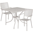 Table de jardin carrée en acier de 35,5 po et 2 chaises au dossier carré, intérieur/extérieur, gris pâle [CO-35SQ-02CHR2-SIL-GG]-Ensemble comprenant 1 table et 2 chaises