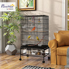 PawHut 43" H Rolling Bird Cage with Toys, Removable Tray and Storage Shelf - Black-Includes two wooden perches and four plastic food containers 