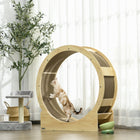 PawHut 36" Cat Wheel with Brake and Scratching Pads - Oak-The brake locks the rim 