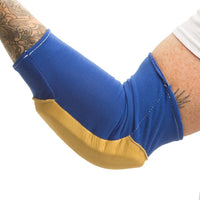 Impacto 804-20 Elbow Pad Memory Foam, Small-Made with polycotton and grain leather cover and memory foam padding, color blue and yellow